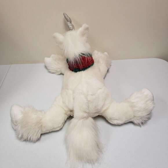 Commonwealth White Unicorn Red Green Scarf Silver Horn 1999 Rare Christmas Plush - Picture 5 of 11